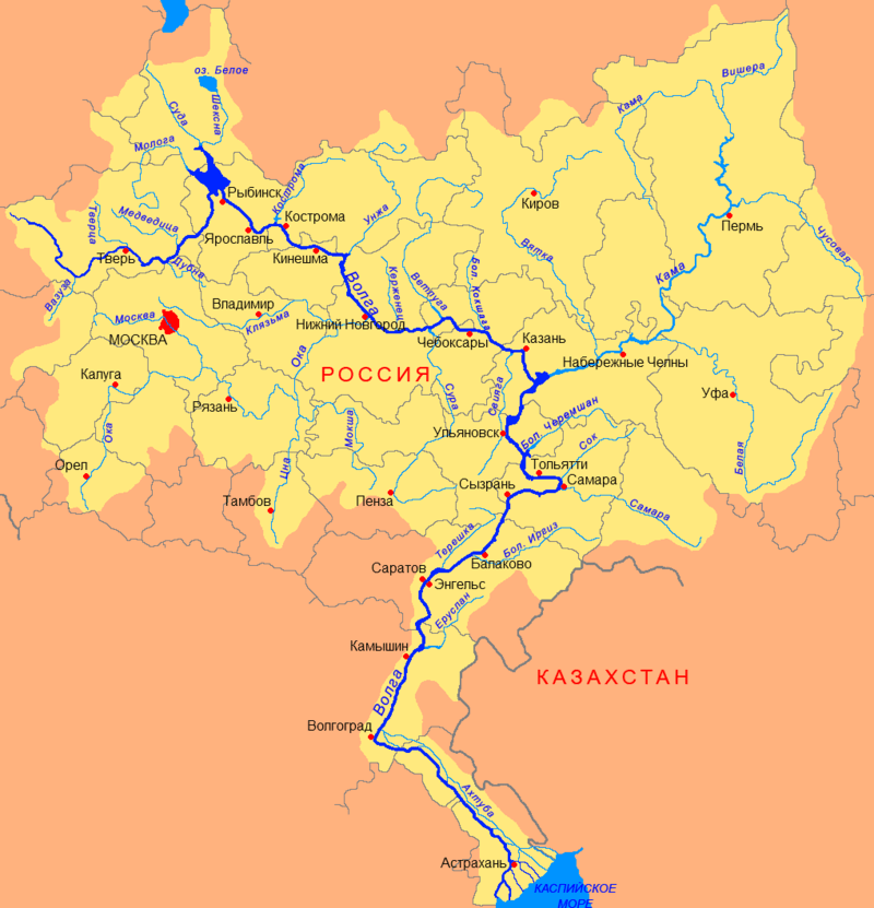 Река Волга на карте России