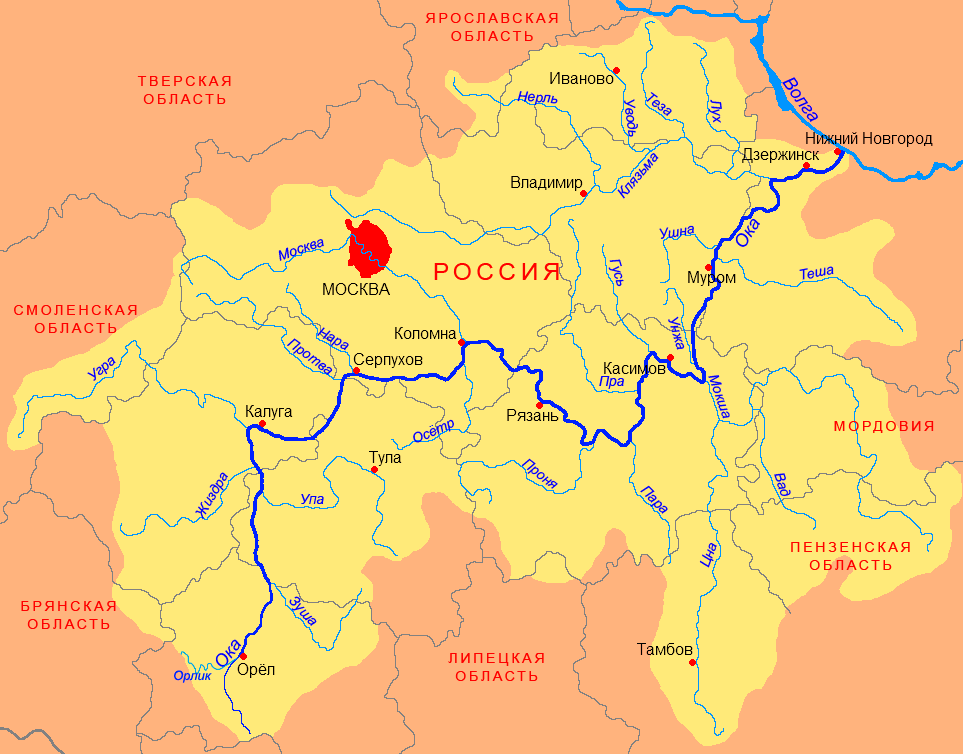 Река Ока на карте России